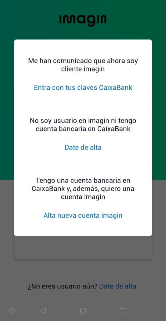 Registro en la app de Imagin Bank